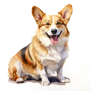 Corgy Dog Breed Watercolor Clipart Illustration