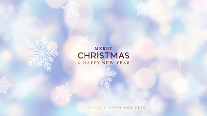 Christmas Defocus light blue purple background. Light bokeh golden colors blur design with white and silver snowflakes are falling and circling. vector illustration