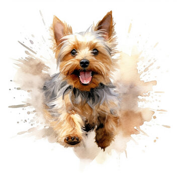 Yorkshire Terrier Dog Breed Watercolor Clipart Illustration