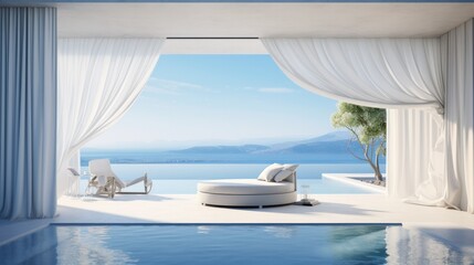 Fototapeta na wymiar Room of a luxurious house with the sea view.