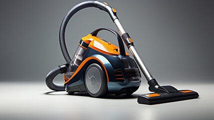 A modern vacuum cleaner, its sleek design and functional components showcased against a brilliant white background.