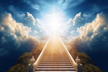 stairway to heaven,  bridge leading to heaven, to the ultimate goal, achieving success, meeting God, symbol of Christianity, Generative AI