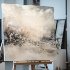 Abstract Impressionist Painting on Easel in Art Studio