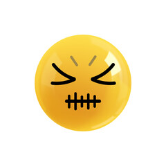Emoji face offended does not speak. Emotion Realistic 3d Render. Icon Smile Emoji. PNG yellow glossy emoticons.