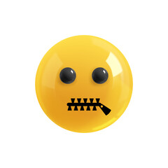 Emoji face offended does not speak. Realistic 3d design. Emoticon yellow glossy color. Icon in plastic cartoon style isolated on white background. EPS