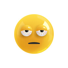 Emoji face tired. Realistic 3d design. Emoticon yellow glossy color. Icon in plastic cartoon style isolated on white background. EPS