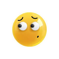Emoji face messed up and repents. Realistic 3d design. Emoticon yellow glossy color. Icon in plastic cartoon style isolated on white background. EPS 