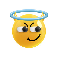 Emoji face angel is mischievous. Emotion Realistic 3d Render. Icon Smile Emoji. EPS  yellow glossy emoticons.