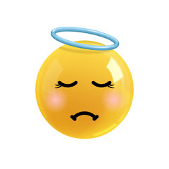 Emoji face of an upset angel. Emotion Realistic 3d Render. Icon Smile Emoji. EPS yellow glossy emoticons.