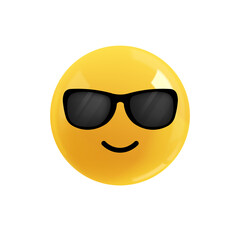 Emoji face cool with black glasses. Emotion Realistic 3d Render. Icon Smile Emoji. PNG yellow glossy emoticons.