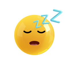 Emoji face sleeping. Realistic 3d Icon. Render of yellow glossy color emoji in plastic cartoon style isolated on white background. Vector illustration