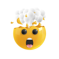 Emoji face explosion head. face Emotion Realistic 3d Render. Icon Smile Emoji. EPS yellow glossy emoticons.