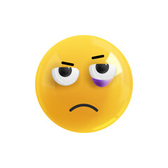 Emoji face black eye. Emotion Realistic 3d Render. Icon Smile Emoji. PNG yellow glossy emoticons.