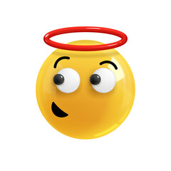Emoji face of an angel who did something. Emotion Realistic 3d Render. Icon Smile Emoji. EPS yellow glossy emoticons.