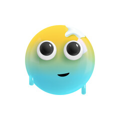 Emoji face thawing. Realistic 3d design. Emoticon yellow glossy color. Icon in plastic cartoon style isolated on white background. EPS