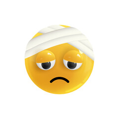 Emoji face bandaged head. Emotion Realistic 3d Render. Icon Smile Emoji. EPS yellow glossy emoticons.