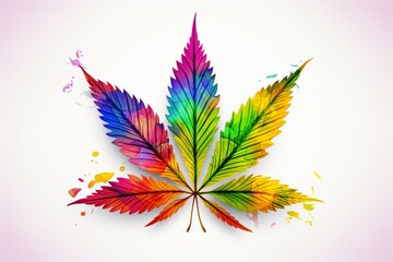 Colorful cannabis leaf on light background. Generative AI