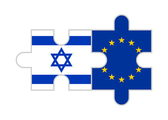 puzzle pieces of israel and european union flags. vector illustration isolated on white background