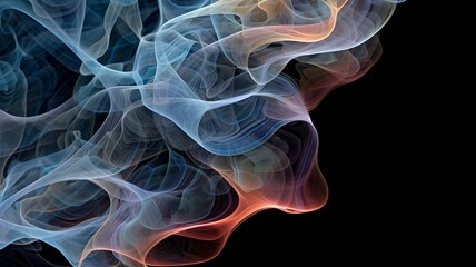 Dark background with puffs of colorful  smoke. Smoke whiffs and swirls. Generative AI