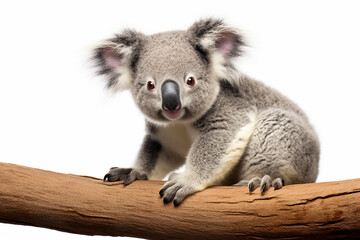 Obraz premium Koala, Koala Bear, Koala On A Branch, Koala Bear Cub, Koala In White Background