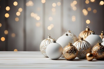Fototapeta na wymiar Seamless Christmas golden decoration isolated on white background. Hanging glitter balls for Christmas festive, hanging shiny glow lights at the back