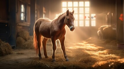 young horse in the nursery of a farm - obrazy, fototapety, plakaty