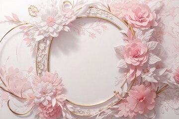 Background for party, birthday, wedding or graduation invitation in white color with floral frame with colorful decorations in soft art style. Generative Ai.