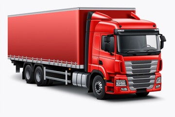 Isolated red cargo truck on transparent background. Generative AI