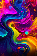 Obraz premium 3d abstract wallpaper. Liquid metal rainbow waves banner. Three dimensional rainbow colored swirls background