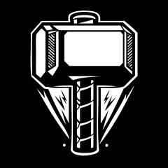 Thor's hammer in the hand of a man, black silhouette on a transparent background, vector for stencil.