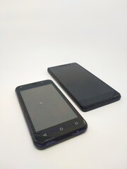 Smartphone on a white background. Smartphone with black screen.