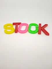 Toy display letters that form the word 