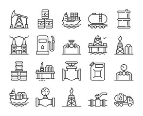 Fuel icons. Oil and gas industry line icon set. Editable Stroke. - obrazy, fototapety, plakaty