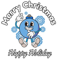 Retro vintage illustration of blue christmas lights. christmas lights smile and wave. Merry christmas and happy holiday. Suitable for t-shirts, jackets, hodies, bags, pouches, etc.