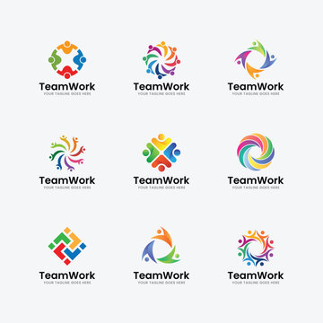 Teamwork, Logo, Social Team work education, illustration, modern, Abstract, Network, logotype set vector design