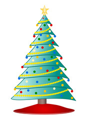 Christmas tree decorated with ornaments and a garland - Vector Illustration