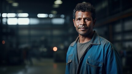 Portrait of male industrial worker indoors in factory.