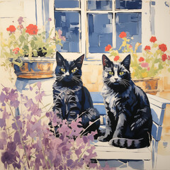 black cats on window