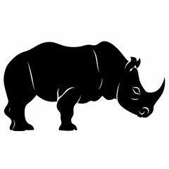 Rhino black icon on white background. Rhinoceros silhouette