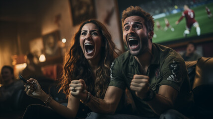 Passionate fans watching football in the bar