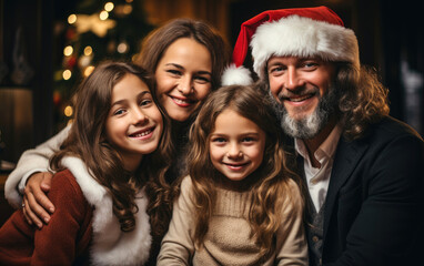 Obraz na płótnie Canvas A happy smiling family on a sofa together at a Christmas party