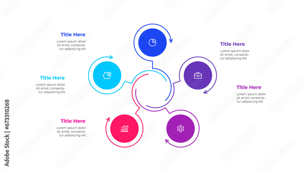 Aufkleber Outline cycle diagram with 5 options or steps. Slide for business presentation. Circle abstract element divided into three parts