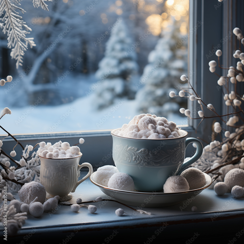 Poster cup of coffee with cinnamon and sugar