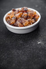 rock sugar crystals pieces candy brown sugar candied big rock caramel taste cane sugar healthy eating cooking appetizer meal food snack on the table