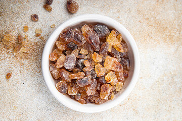 rock sugar crystals pieces candy brown sugar candied big rock caramel taste cane sugar healthy eating cooking appetizer meal food snack on the table