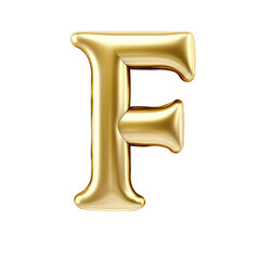 Gold metallic F alphabet balloon Realistic 3D on white background.