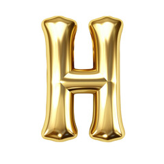 Gold metallic H alphabet balloon Realistic 3D on white background.