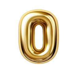 Gold metallic O alphabet balloon Realistic 3D on white background.
