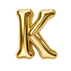 Gold metallic K alphabet balloon Realistic 3D on white background.