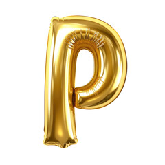 Gold metallic P alphabet balloon Realistic 3D on white background.